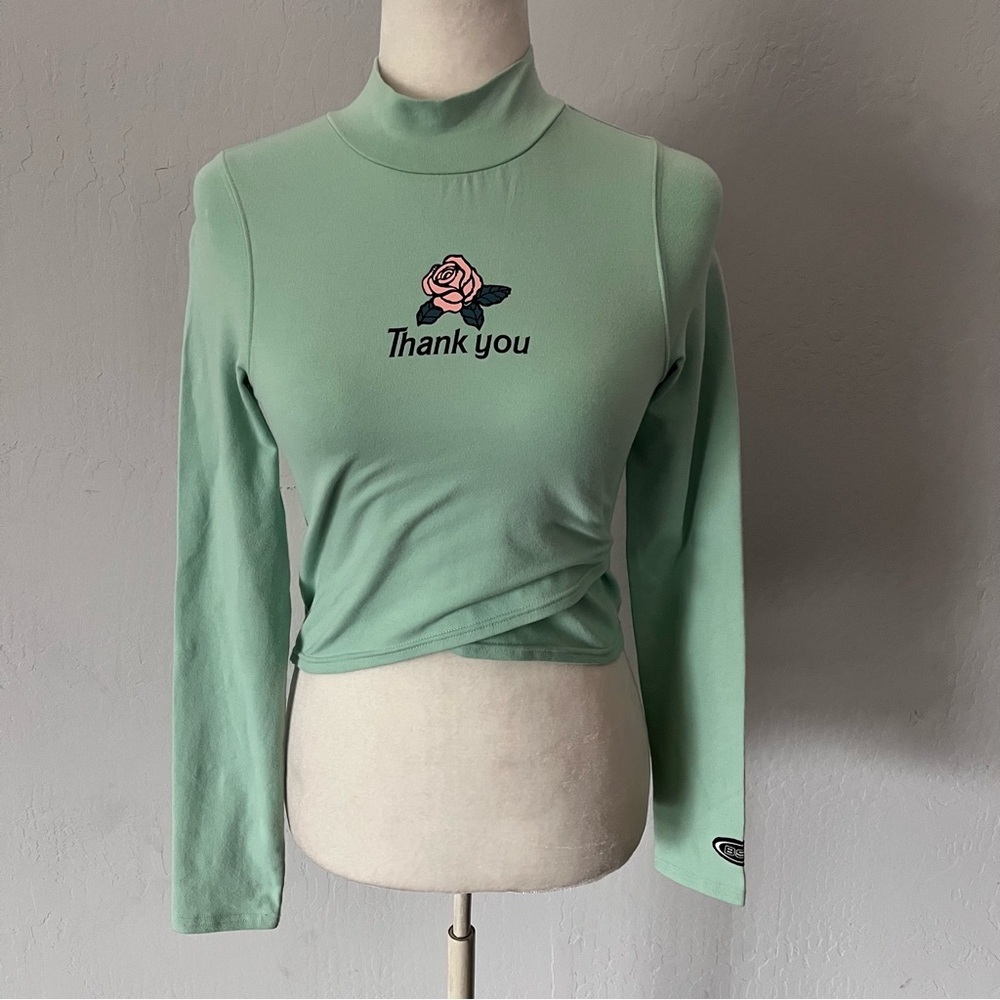 BSR by Samii Ryan Mint Green ‘Thank You’ Crop Top - Size Medium